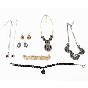 Vintage Boho Chic Necklace Earrings Lot Mandala Celestial Grunge Y2K Coachella